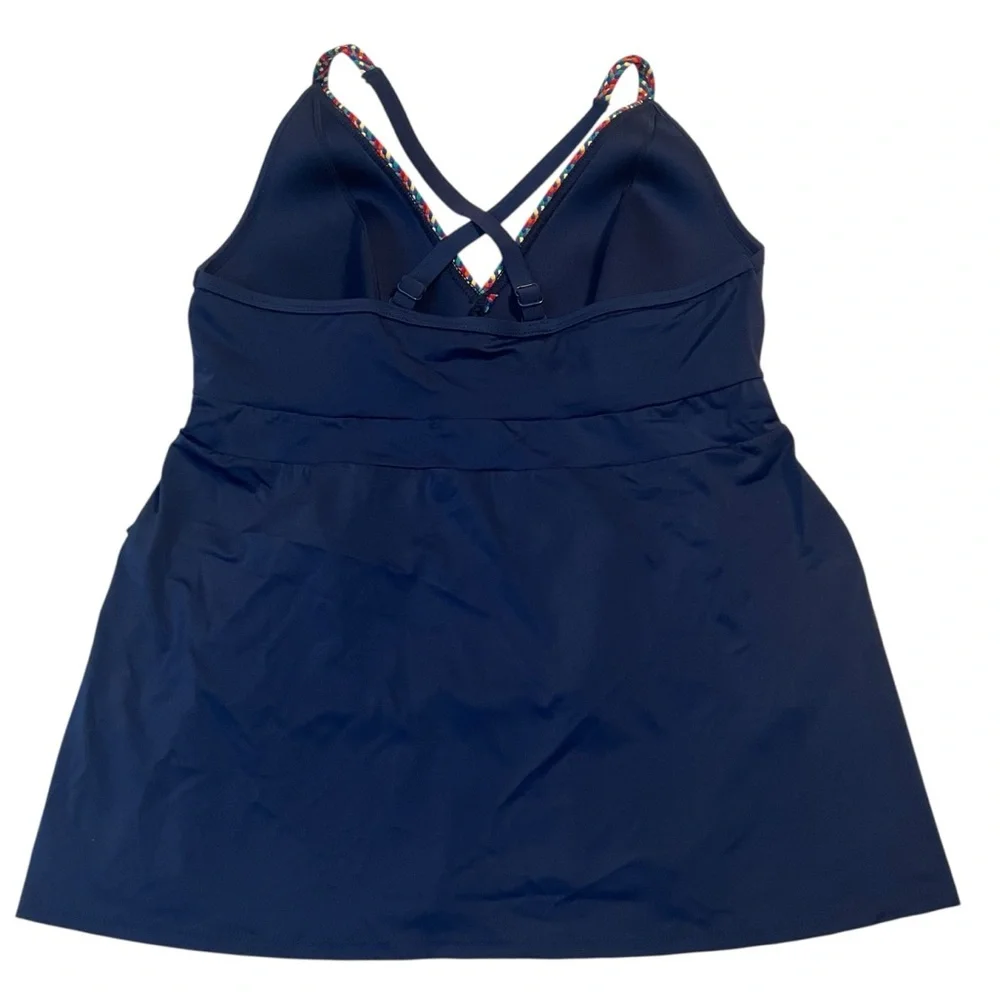 Cacique Women's Plus 14 Navy Ruffle Tankini Swim Top Rainbow‎ Straps Adjustable